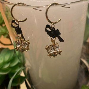 Ladies dress crystal earrings with black bows. Holiday collection.